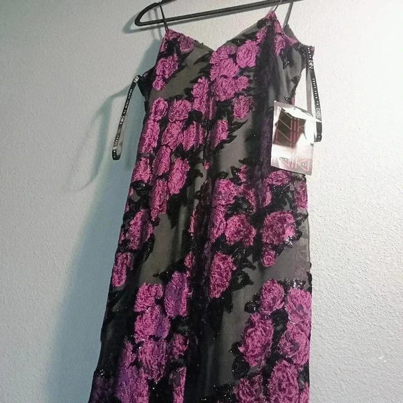Vintage Niki by NikiLivas Maxi Floral Dress Asymmetrical Black Purple Formal NWT - Picture 9 of 15